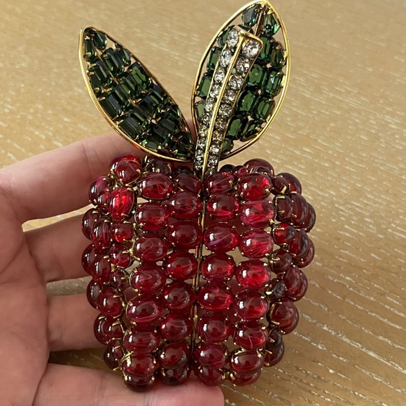 IRADJ MOINI Vintage Large Apple Fruit Brooch Pin Costume Designer Jewelry - Picture 7 of 10